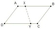 Figure abcd is a parallelogram. two trapezoids are created using line segment xy such that ax ≅ cy.&lt;