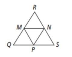 M, n, and p are midpoints of the sides of triangle qrs. if qr = 20, what is np?  a 40
