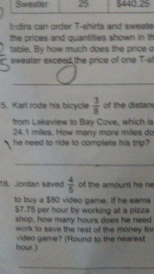 Karl rode his bicycle 3/8 of the distance from lakeview to bay cove,which is 24.1 miles. how many mo