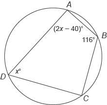 Quadrilateral abcd  is inscribed in this circle. what is the measure of angle a?