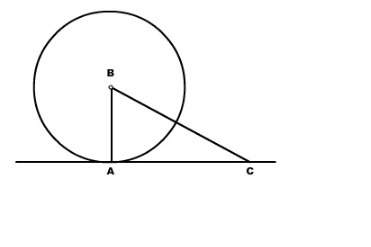 In the figure below, ac is tangent to circle b. ba is a radius of circle b and a is a point of tange