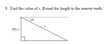 Find the value of x. round to the nearest tenth.  x is the hypotenuse  500m is the