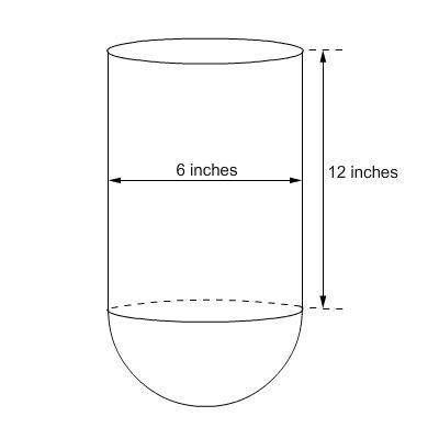 Amachine part consists of a half sphere and a cylinder, as shown in the figure. the total volume of