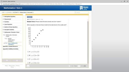 Which equation is the best linear model for the data found in the the scatter plot?  a.