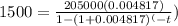 1500=\frac{205000(0.004817)}{1-(1+0.004817)^(-t})