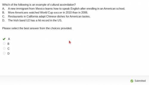 Which of the following is an example of cultural assimilation