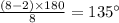 \frac{(8-2)\times 180}{8}=135^{\circ}