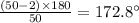 \frac{(50-2)\times 180}{50}=172.8^{\circ}