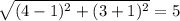 \sqrt{(4-1)^{2}+(3+1)^{2}}=5