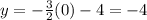 y=-\frac{3}{2}(0)-4=-4