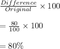\frac{Difference}{Original}\times 100\\\\=\frac{80}{100}\times 100\\\\=80\%