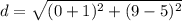 d=\sqrt{(0+1)^{2}+(9-5)^{2}}