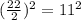 (\frac{22}{2})^2=11^2
