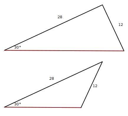 If a=30°, a=12, b=28 how many triangles can be constructed?