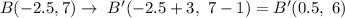 B(-2.5, 7)\rightarrow\ B'(-2.5+3,\ 7-1)=B'(0.5,\ 6)