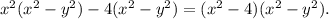x^2(x^2-y^2)-4(x^2-y^2)=(x^2-4)(x^2-y^2).