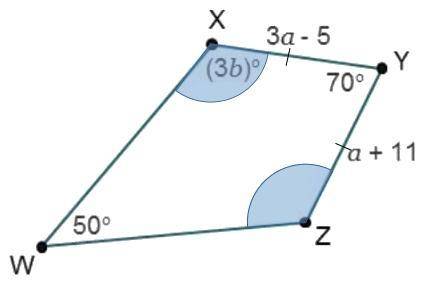Consider kite wxyz. what are the values of a and b?  a = 4;  b = 10. a = 4;  b = 40, a = 8;  b = 10,