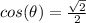 cos(\theta)=\frac{\sqrt{2}}{2}