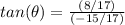 tan(\theta)=\frac{(8/17)}{(-15/17)}