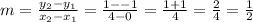 m = \frac{y_2-y_1}{x_2-x_1}=\frac{1--1}{4-0}=\frac{1+1}{4}=\frac{2}{4}=\frac{1}{2}