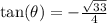 \tan ( \theta)  = -    \frac{ \sqrt{33}  }{  4  }