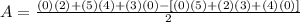 A=\frac{(0)(2)+(5)(4)+(3)(0)-[(0)(5)+(2)(3)+(4)(0)] }{2}