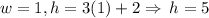 w=1,h=3(1) + 2 \Rightarrow \: h = 5