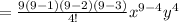 =\frac{9(9-1)(9-2)(9-3)}{4!}x^{9-4}y^{4}