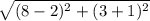 \sqrt{(8-2)^2+(3+1)^2}