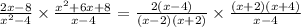 \frac{2x-8}{x^2-4}\times \frac{x^2+6x+8}{x-4}=\frac{2(x-4)}{(x-2)(x+2)}\times \frac{(x+2)(x+4)}{x-4}