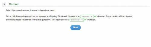 Select the correct answer from each drop-down menu. sickle cell disease is passed on from parent to