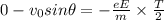 0 - v_0sin\theta = -\frac{eE}{m} \times \frac{T}{2}
