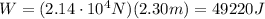 W=(2.14\cdot 10^4 N)(2.30 m)=49220 J