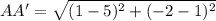 AA'=\sqrt{(1-5)^{2}+(-2-1)^{2}}