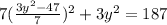 7(\frac{3y^2-47}{7})^2+3y^2=187