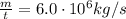 \frac{m}{t}=6.0\cdot 10^6 kg/s
