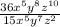 \frac{36x^{5}y^{8}z^{10}}{15x^{5}y^{7}z^{2}}