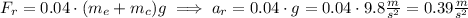 F_r = 0.04\cdot (m_e+m_c)g\implies a_r = 0.04\cdot g= 0.04 \cdot 9.8 \frac{m}{s^2}=0.39\frac{m}{s^2}