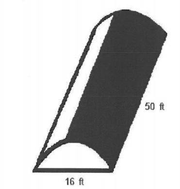 The diagram show a closed structure in the shape of a half cylinder. the diameter of each base is 16