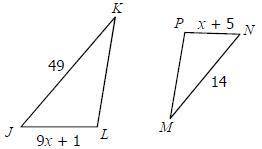 If triangle jkl ~ triangle nmp find the value of x