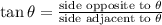 \tan{\theta}=\frac{\text{side opposite to }\theta}{\text{side adjacent to }\theta}