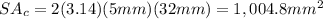 SA_c=2(3.14)(5mm)(32mm)=1,004.8mm^{2}