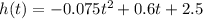 h(t) = -0.075t^2 + 0.6t + 2.5