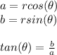 a=rcos(\theta)\\b=rsin(\theta)\\\\tan(\theta)=\frac{b}{a}