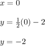 x = 0\\\\y=\frac{1}{2}(0) -2\\\\y = -2