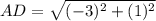 AD=\sqrt{(-3)^{2}+(1)^{2}}