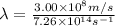 \lambda=\frac{3.00\times 10^8m/s}{7.26\times 10^{14}s^{-1}}