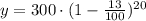 y=300\cdot (1-\frac{13}{100})^{20}