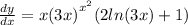 \frac{dy}{dx}  = x{(3x)}^{ {x}^{2} }  (2ln(3x)  + 1)