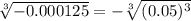 \sqrt[3]{-0.000125}=-\sqrt[3]{(0.05)^3}